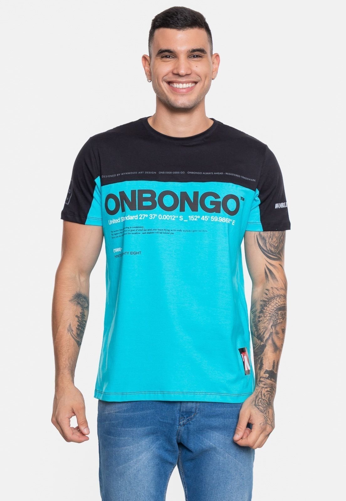 Camiseta Onbongo Masculina Especial Fallen Azul Turquesa