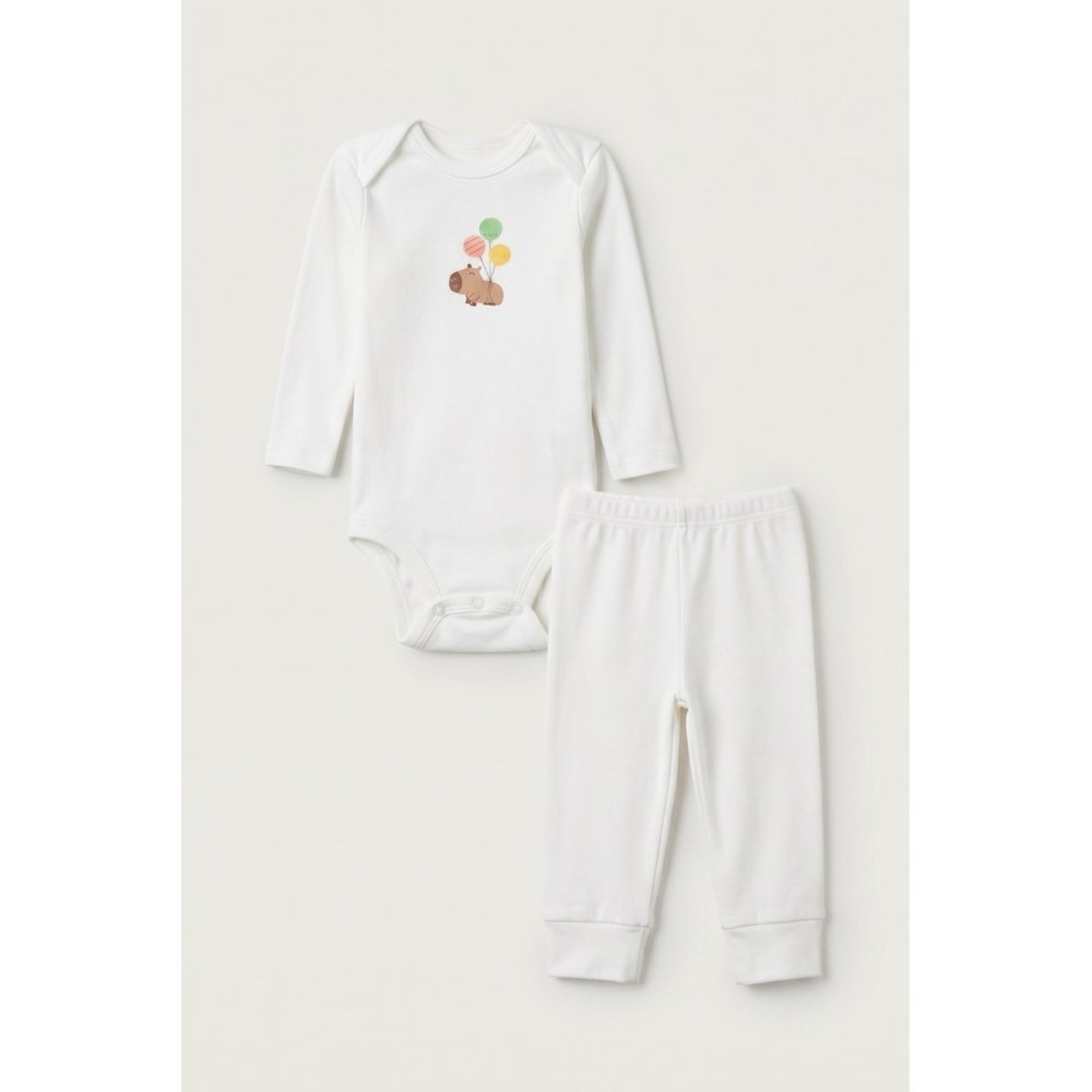 Infantil - Conjunto Body Longo e Calça do Papai Off White Capivara