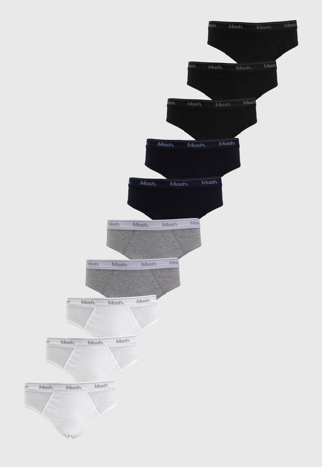 Kit Cueca Slip Mash Masculina 10 Peças Branco e Preto e Azul e Cinza