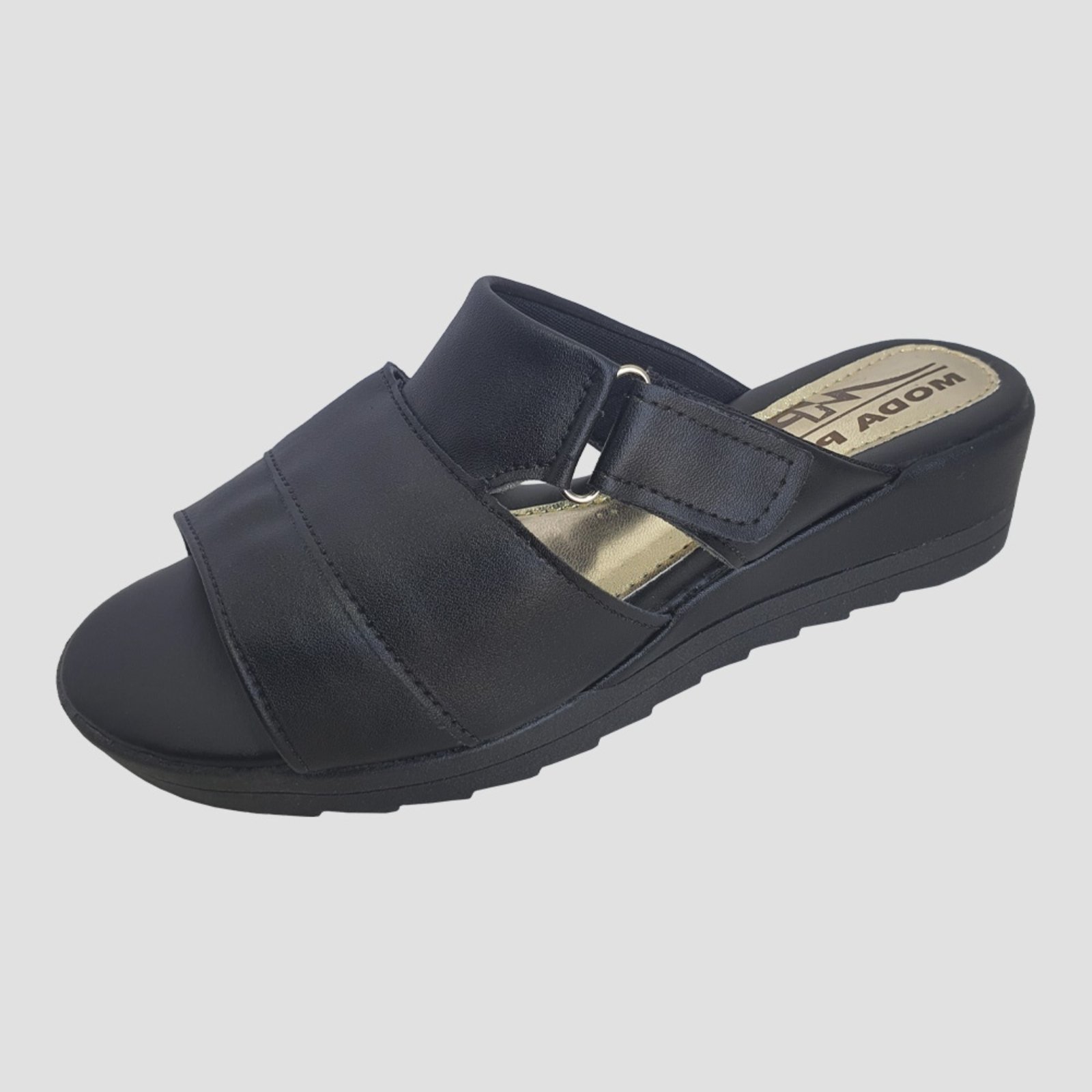 Sandália Feminina Tamanco Regulável Moda Pé Anabela Super Conforto Preto