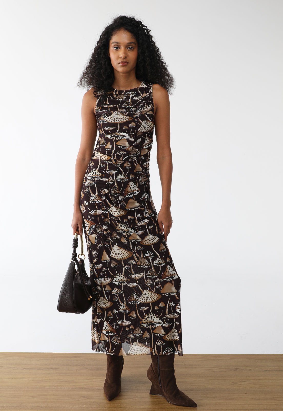 Vestido Tule FARM Midi Cogu Marrom