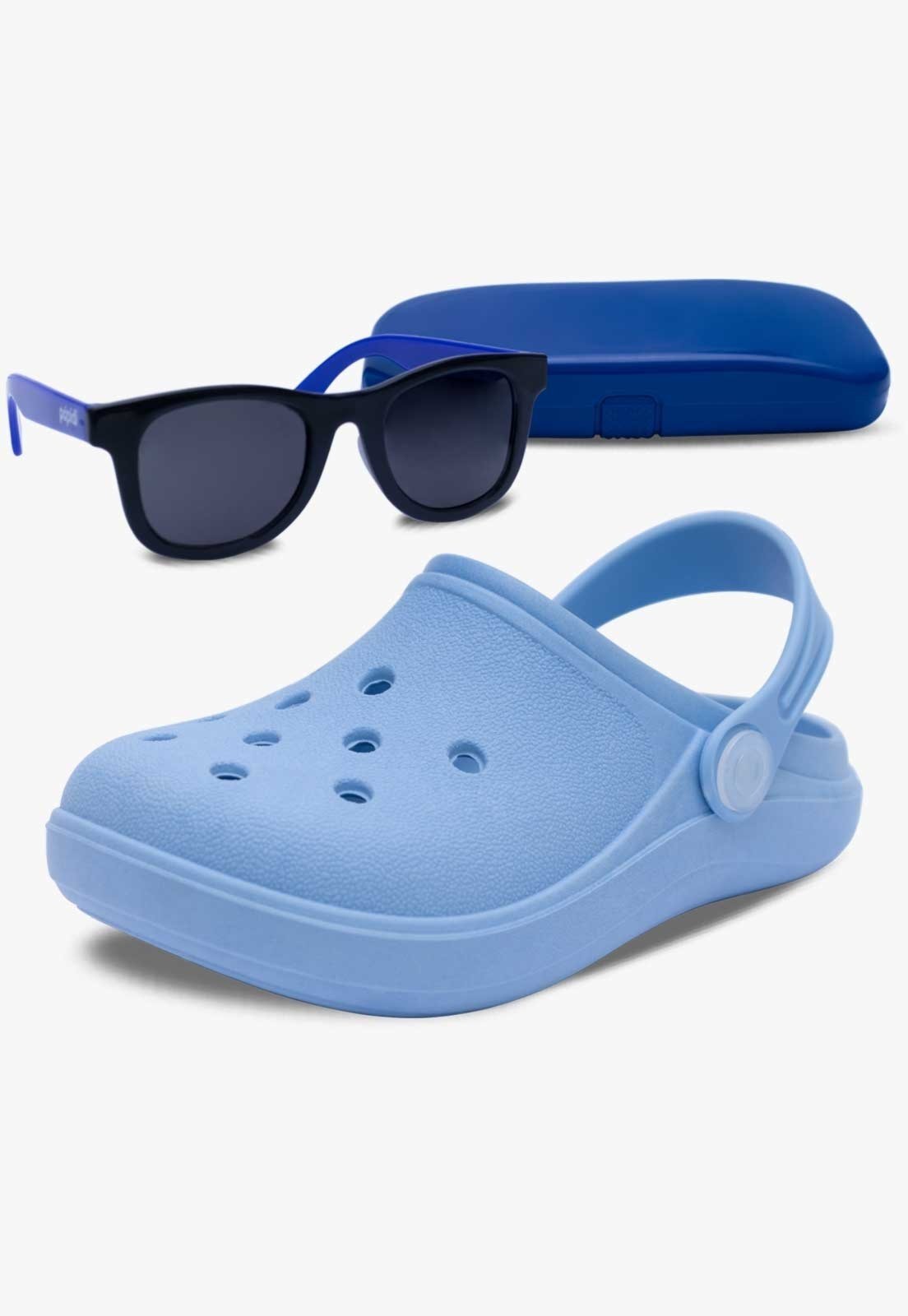 Infantil – Kit Óculos de Sol E Babuche Sandalia Pópidi Menino Azul