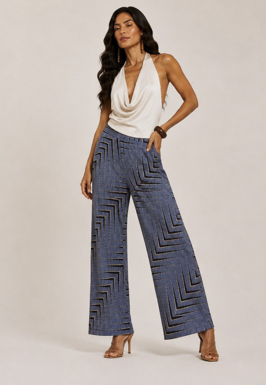 Calça Pantalona Cabanafree Granja Malha Estampa Murici