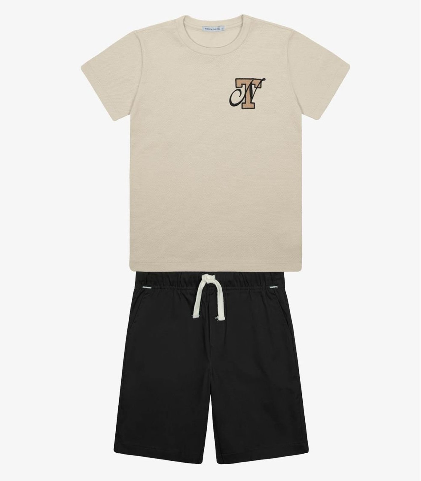 Infantil – Conjunto Menino Camiseta Com Bermuda Trick Nick Bege