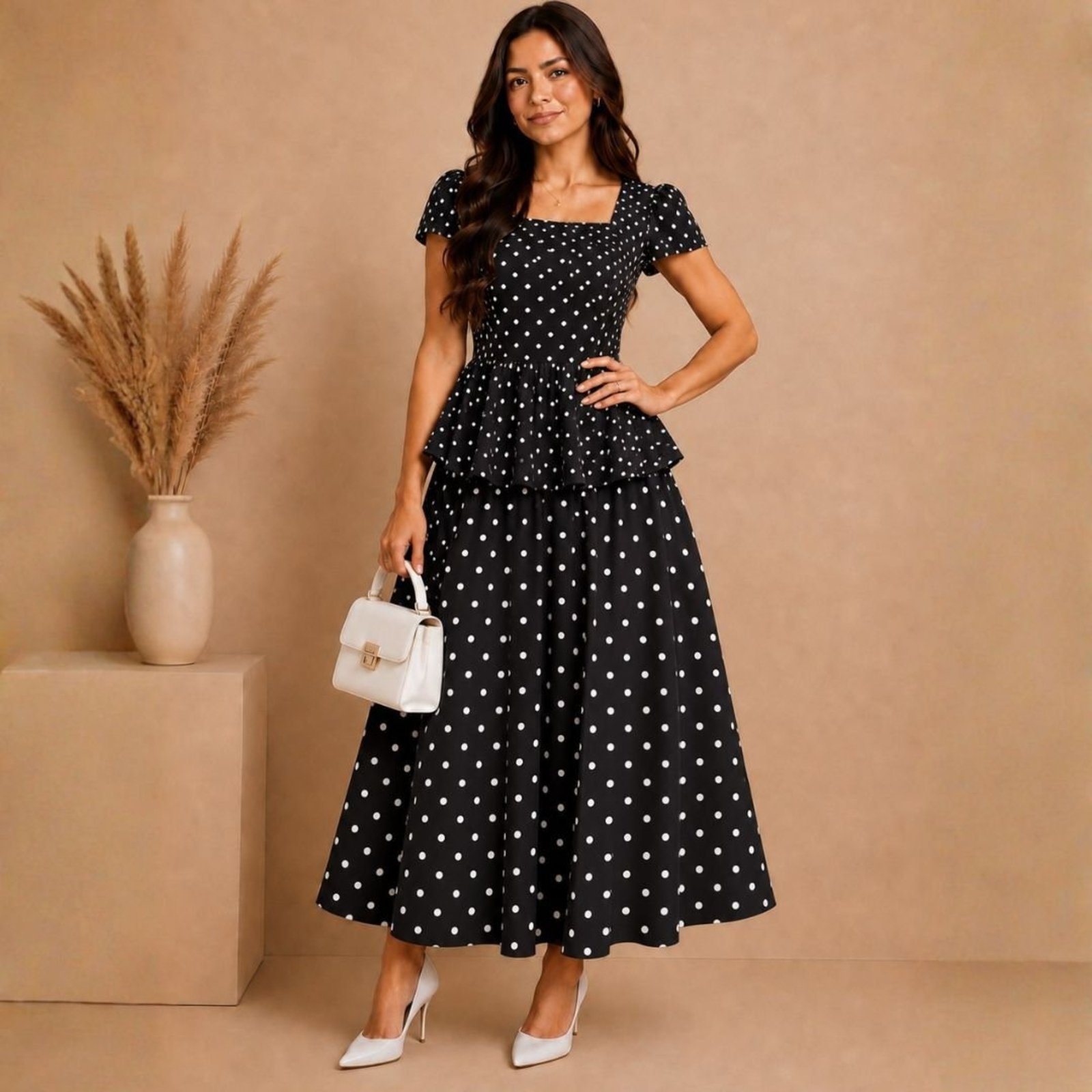 Conjunto Feminino Saia Midi e Blusa Peplum Manga Curta com Babado Elegante Moda Modesta Evangélica Trabalho Estruturado