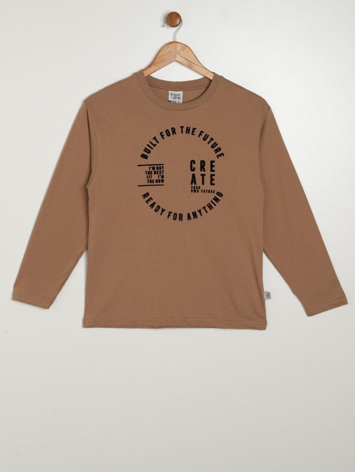 Infantil - Camiseta Manga Longa Juvenil Para Menino- MARROM