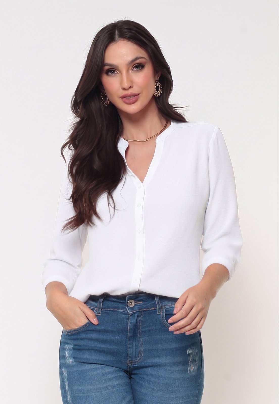 Camisa Intens Manga 3/4 Crepe Duna Branco