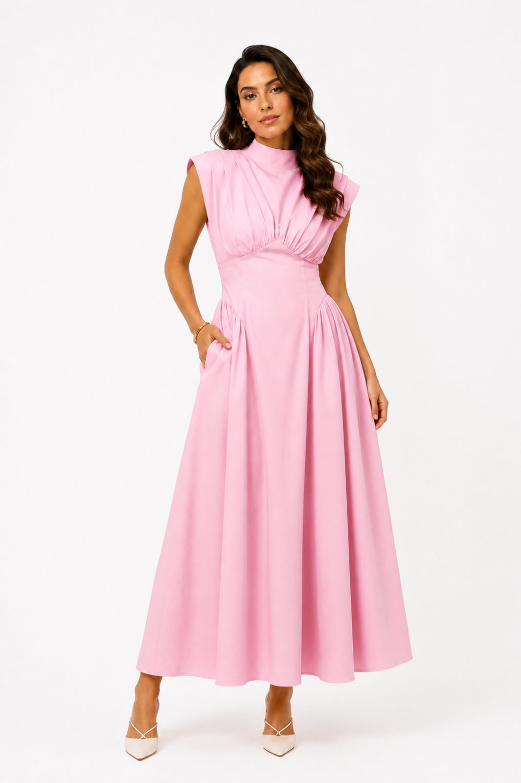 Vestido Longo D Bell Outlet Fashion Drapeado Rosa