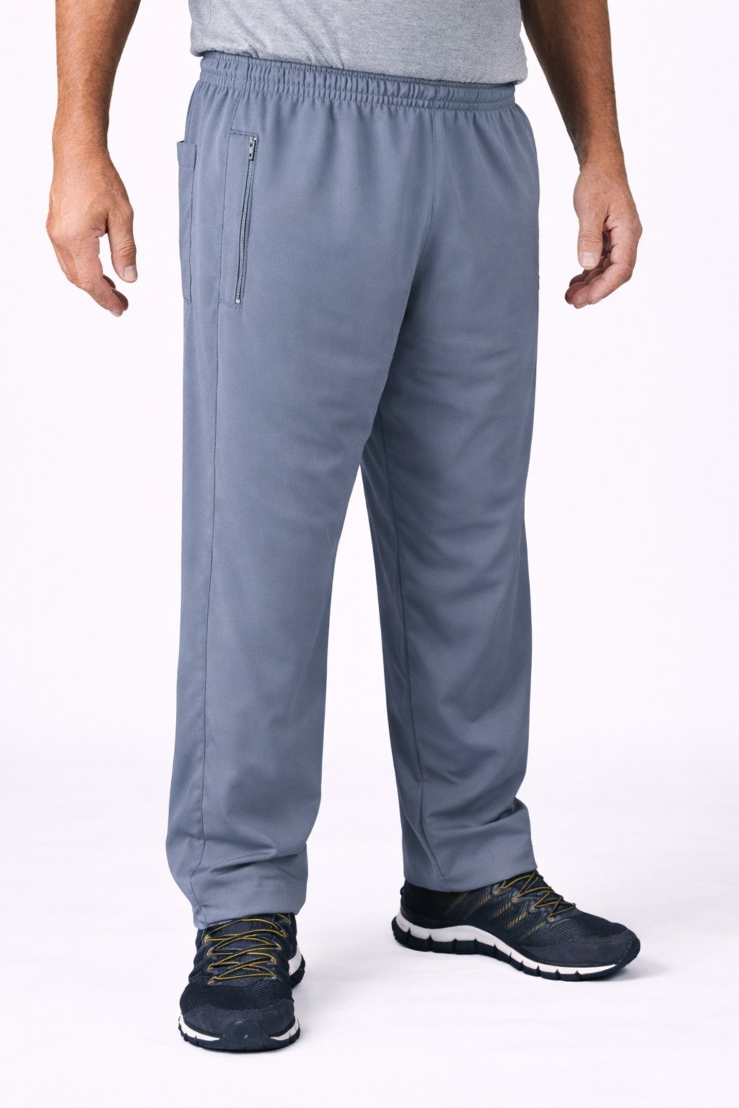 Calça Tactel Elastano Forrada Butu Biru ziper Bolso Cinza