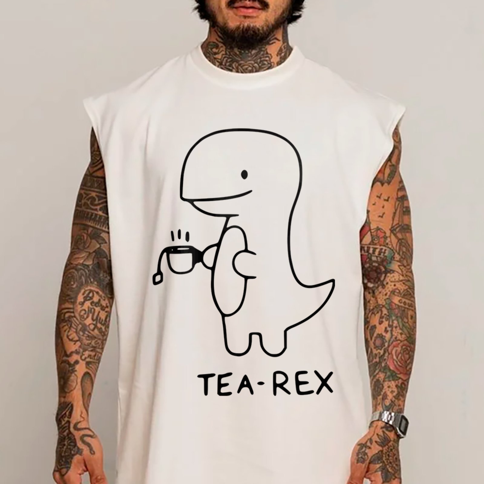 Camiseta Regata Machão Dino Cute Funny Tea Rex Moda Urbana Branco