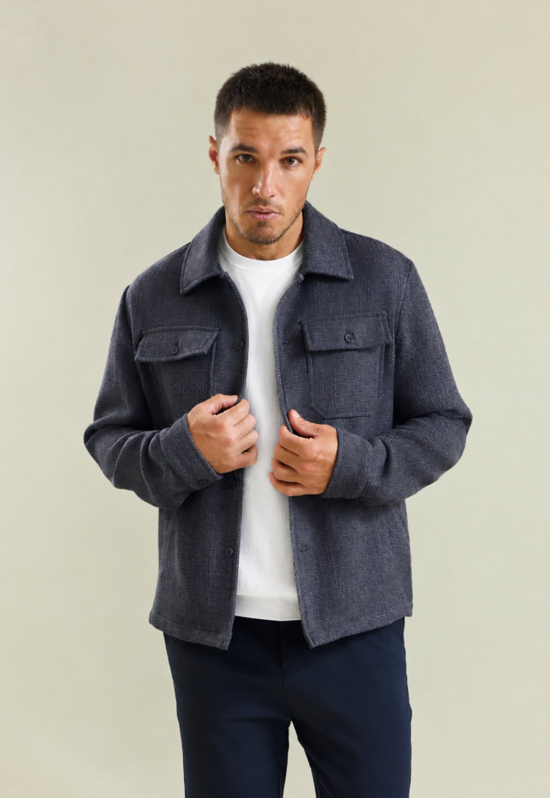 Jaqueta Tweed Warm Masculina Casual Elegante Azul Dialogo