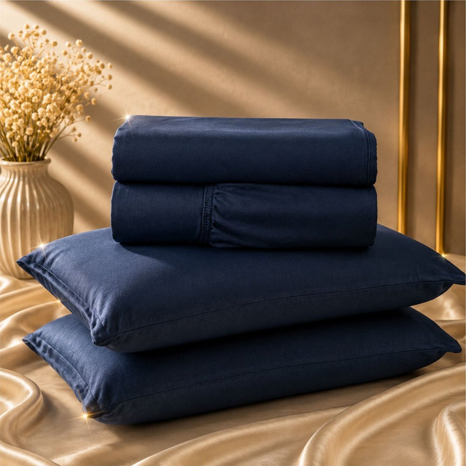 Jogo de Cama Lençol Malha Grossa Fio Penteado 100% Algodão Queen 4 Peças - Marinho