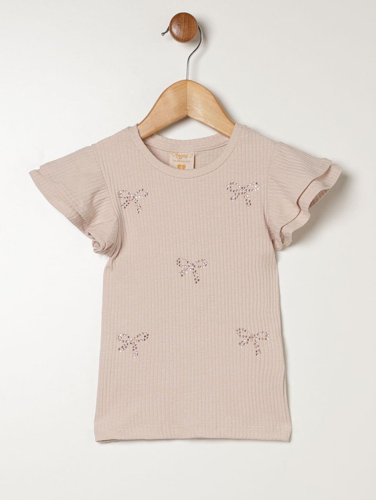Infantil - Blusa Canelada Manga Curta Para Menina - BEGE
