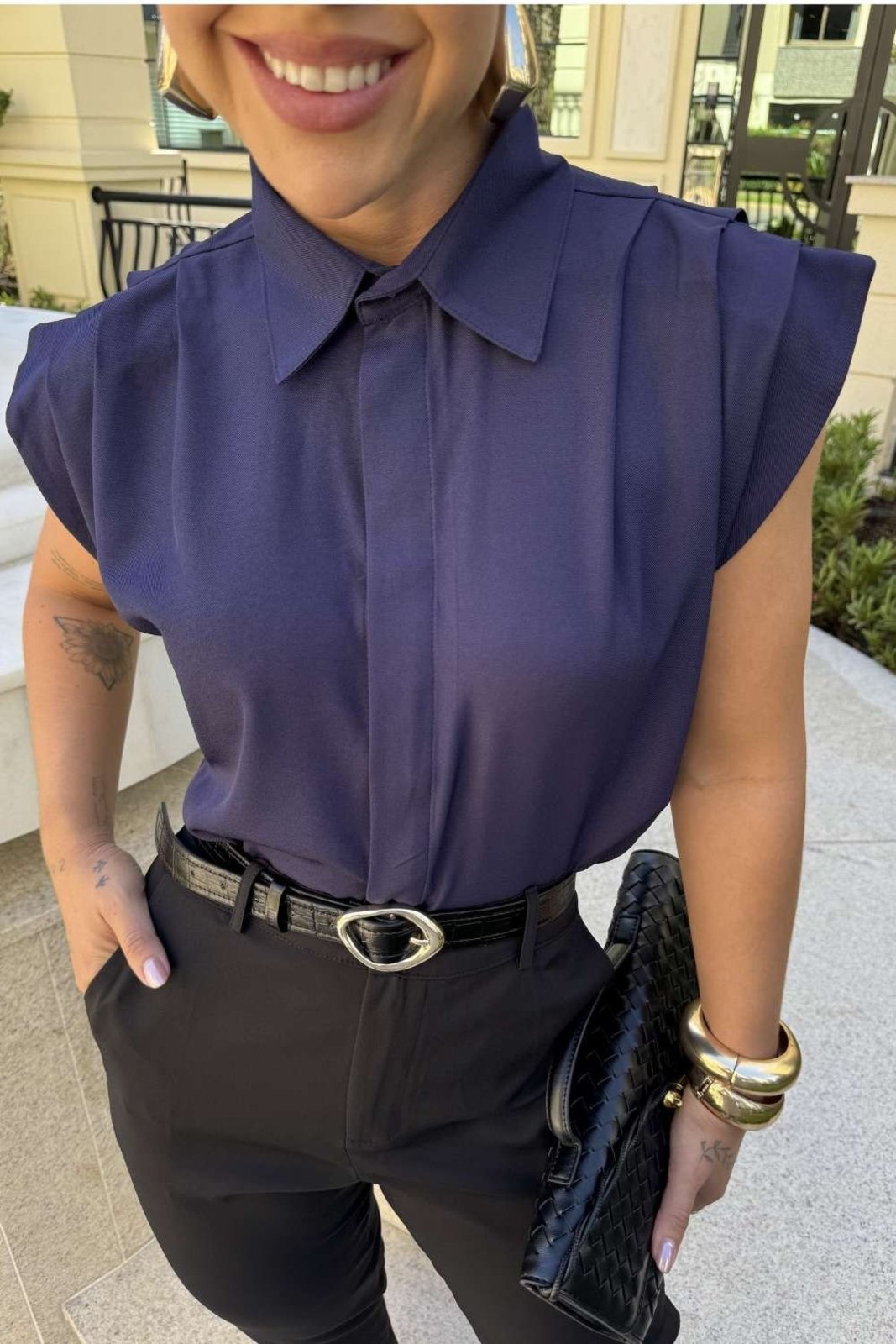 Camisa Vanibele Sem Mangas Azul Marinho