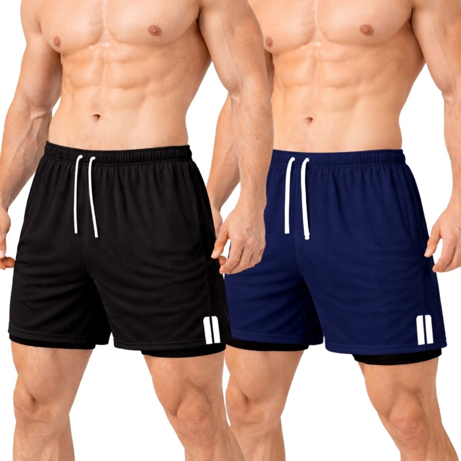 Kit 2 Shorts Masculinos Academia 2 em 1 Dry Fit com Bolso Celular