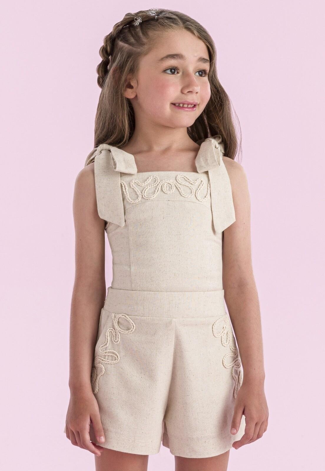 Vista 2 Infantil - Conjunto Shorts Festa Menina Petit Cherie 10 nude Petit Cherie nude