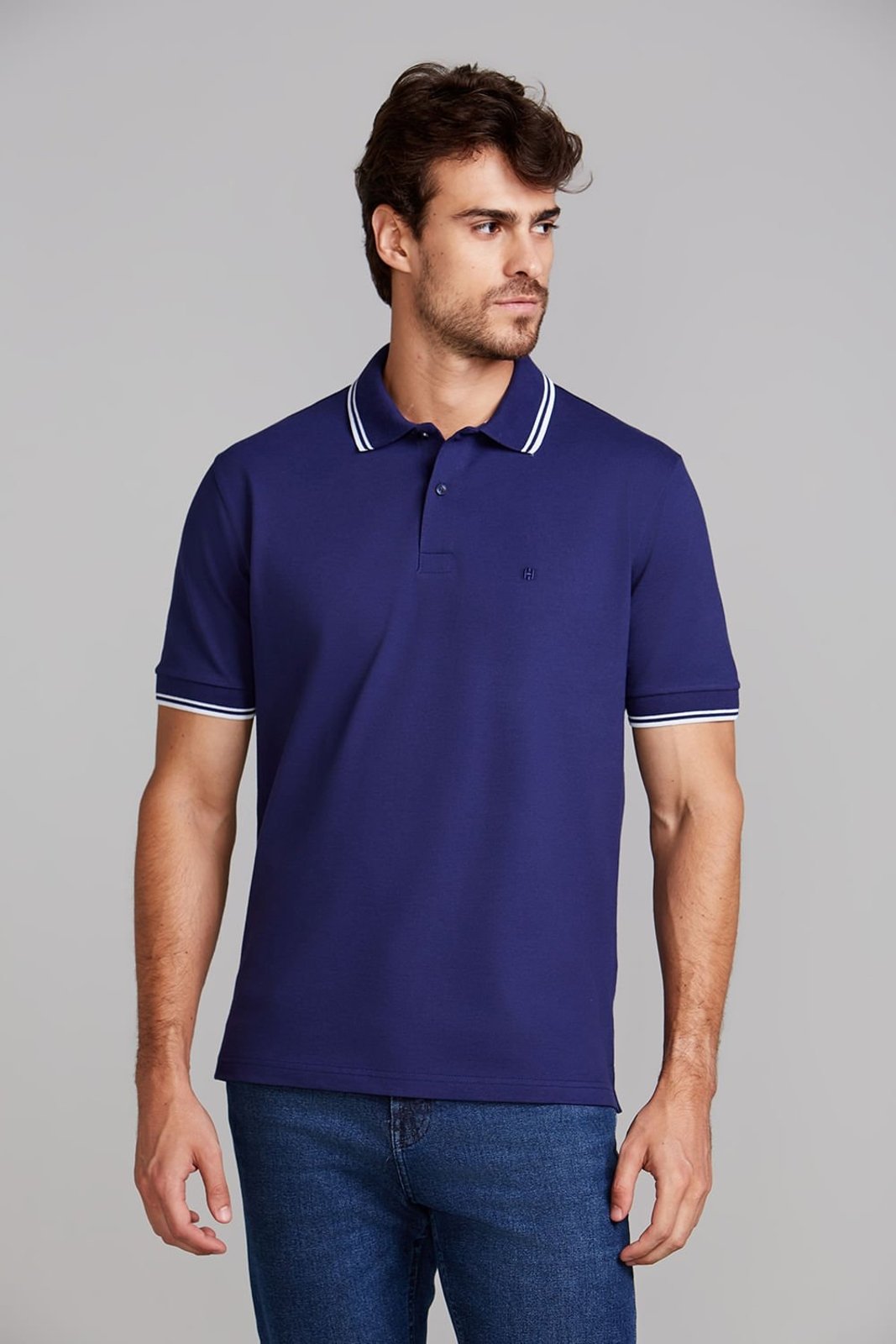 HIGHSTIL Camisa Polo Piquet Comfort - Azul Noturno