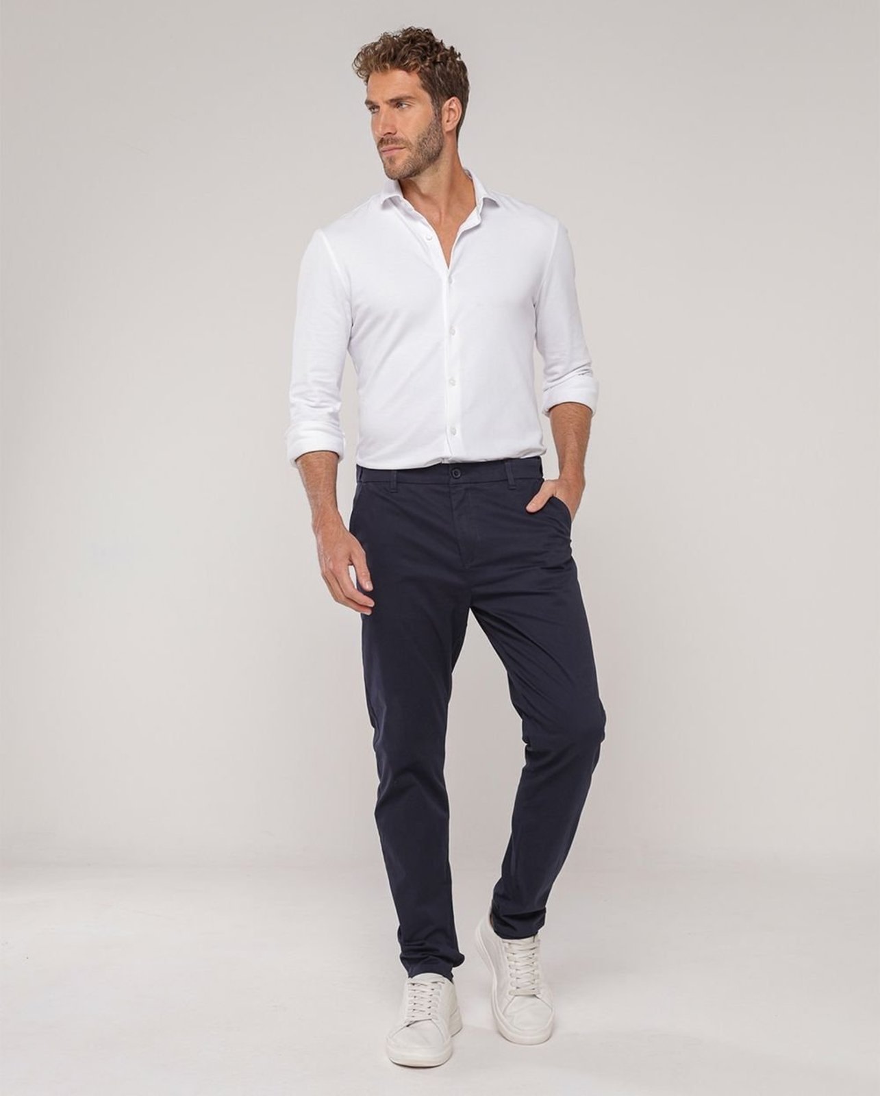 Calça Chino Masculina Elástico No Cós 11010 Azul Marinho Consciência