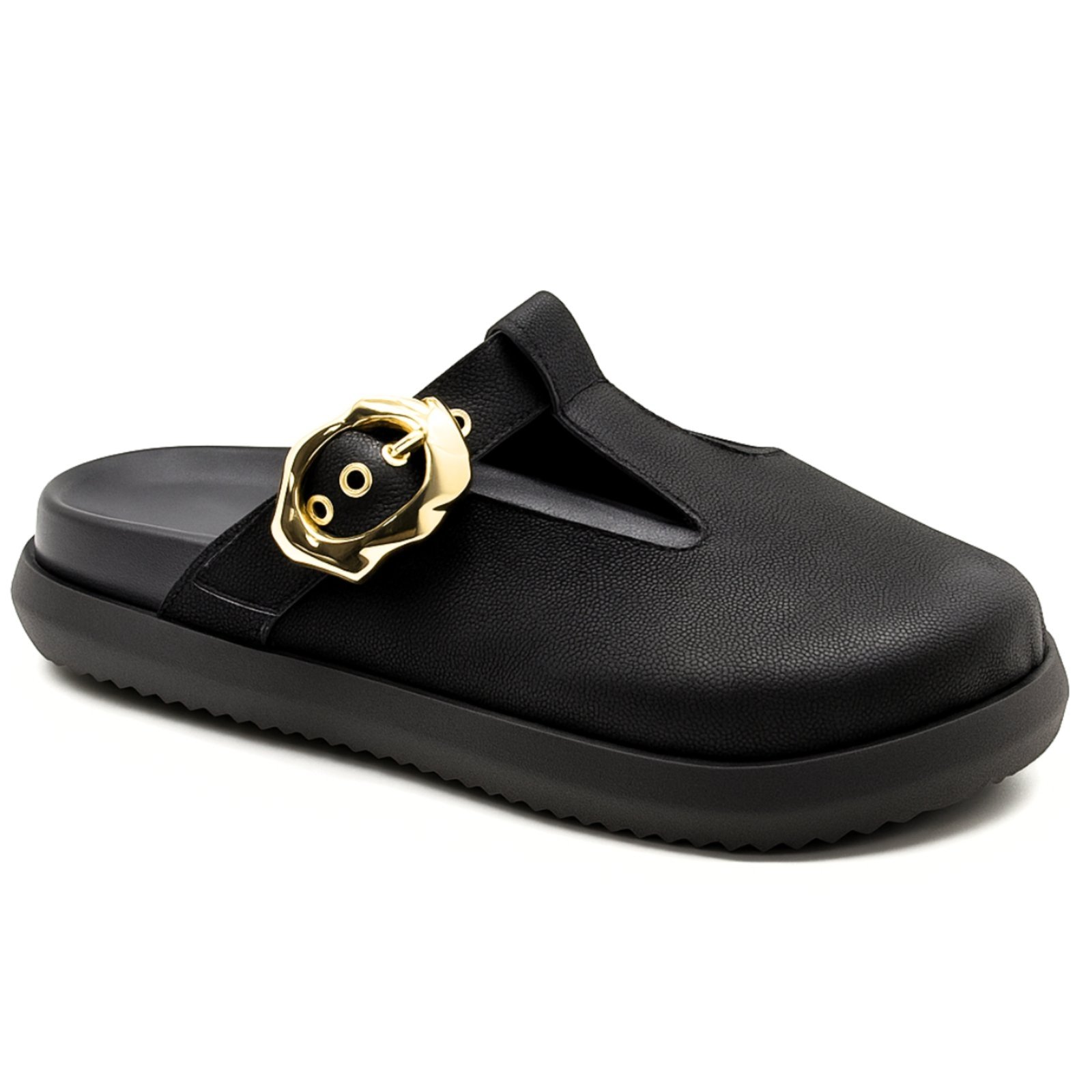 Sandália Pantufa Flor da Pele Clog Feminina Sofisticada Preta 008