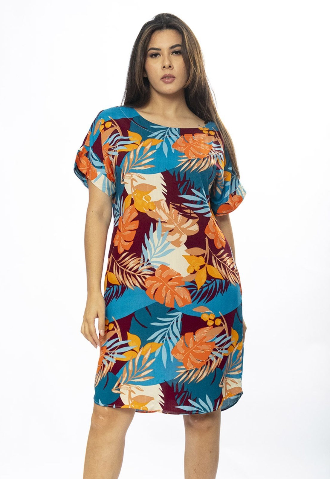 Vestido Curto Cabanafree Viscose com Bolso Estampa Aurora Profunda