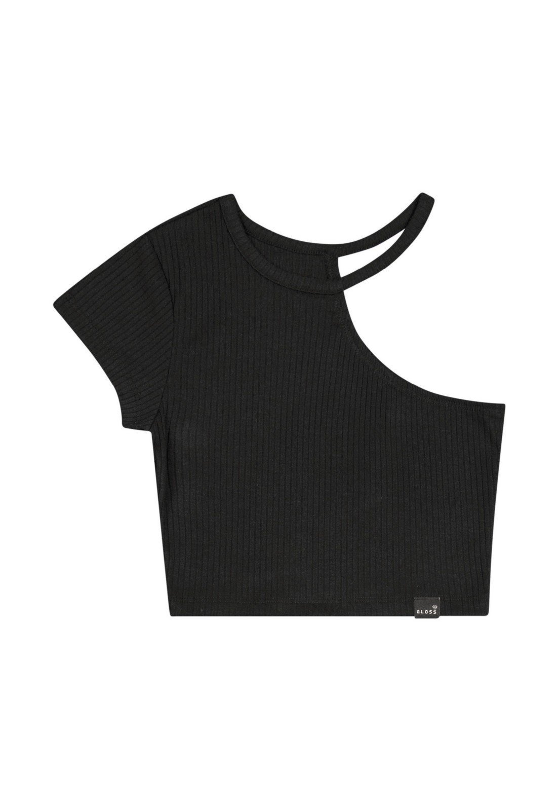 Infantil - Blusa Cropped Básica em Ribana Canelada Juvenil Gloss Preto