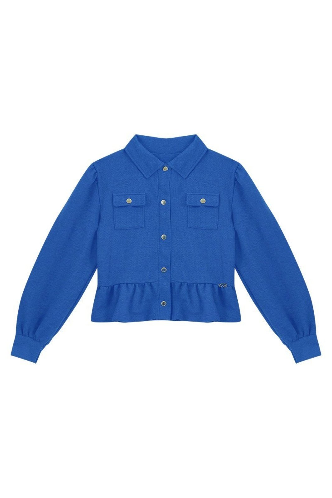 Infantil - Casaco Azul em Moletom Texturizado com Babado