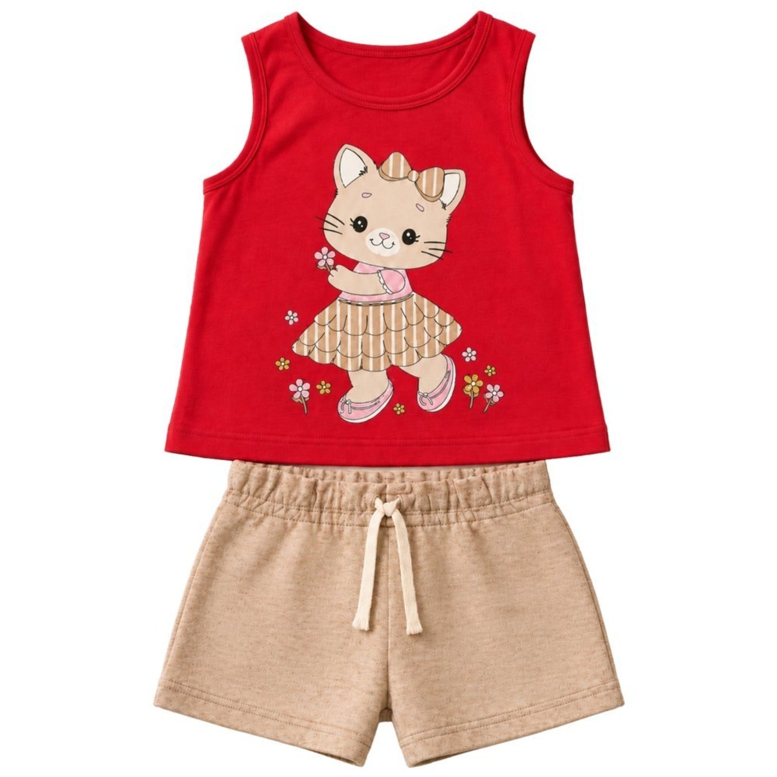 Infantil - Conjunto Menina Regata Cotton Bermuda Moletinho