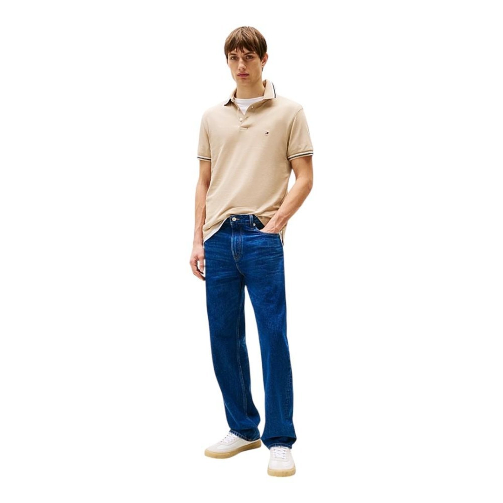 Vista 2 Camisa Polo Tommy Hilfiger Tipped Slim Fit Masculina bege Tommy Hilfiger bege