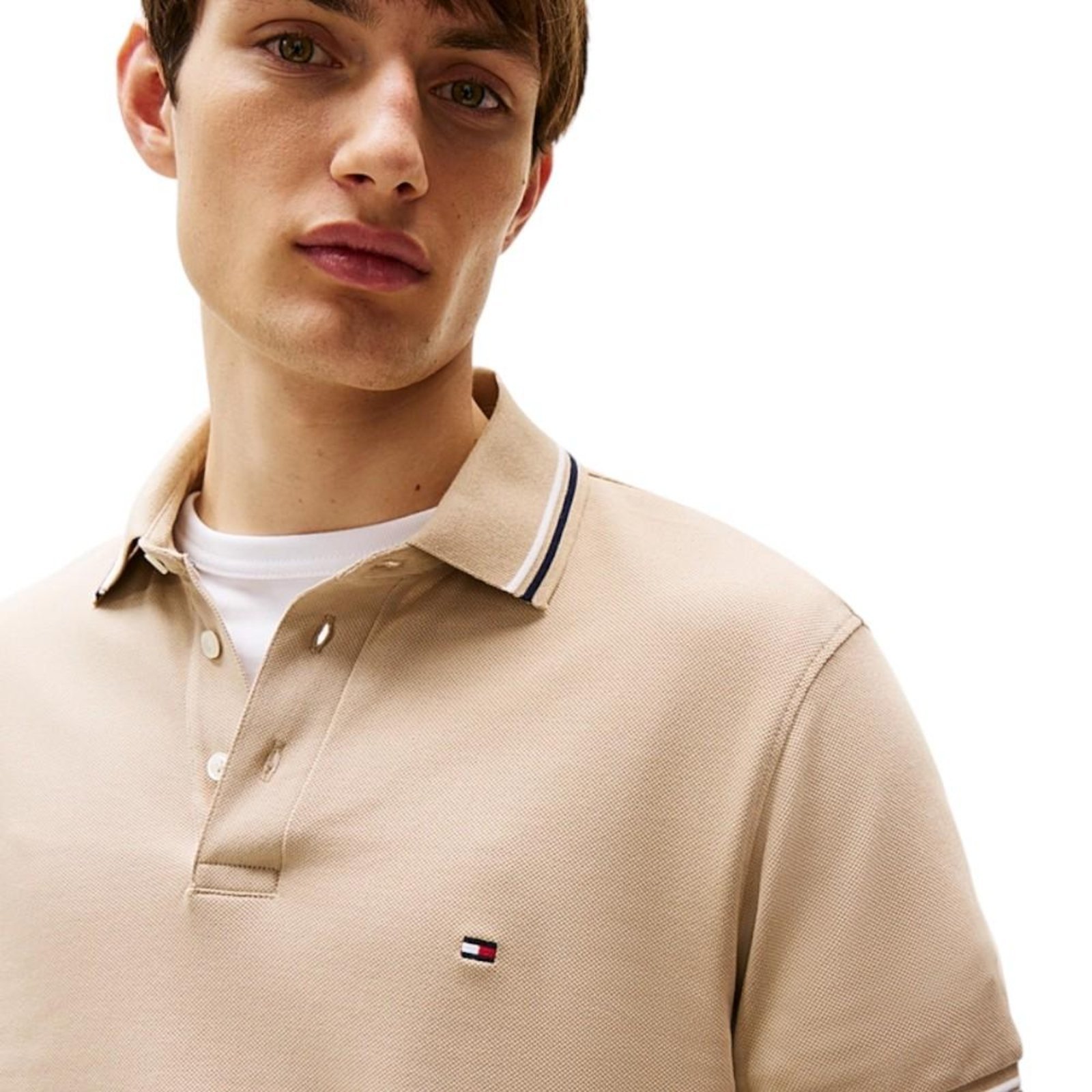 Vista 3 Camisa Polo Tommy Hilfiger Tipped Slim Fit Masculina bege Tommy Hilfiger bege