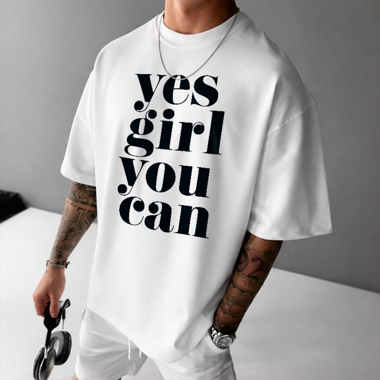 Camiseta Oversized Motivacional Yes Girl Street Style Trend Branco