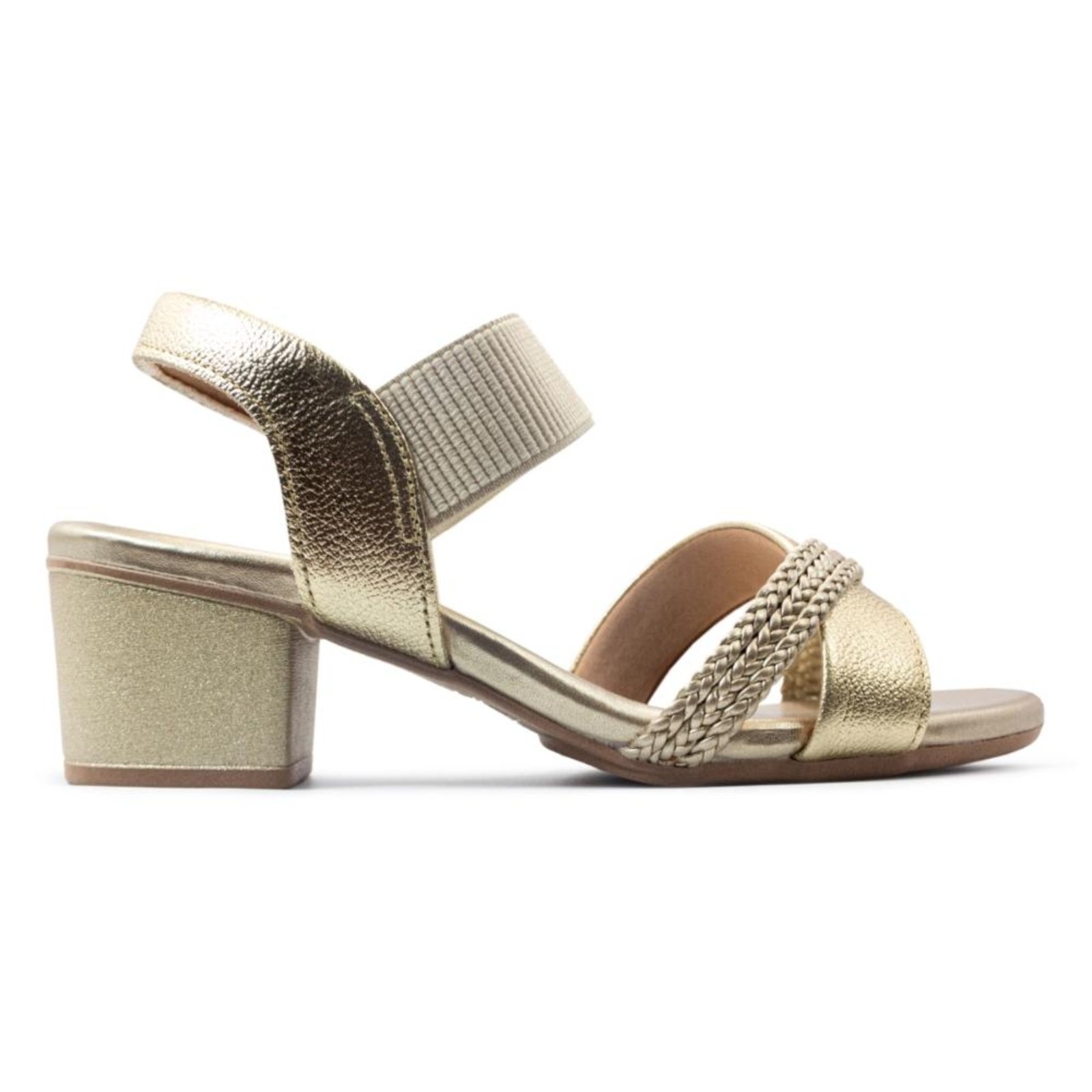 Sandália Usaflex Feminina Bico Redondo Couro Tira Trançada Casual AE32035 Dourado
