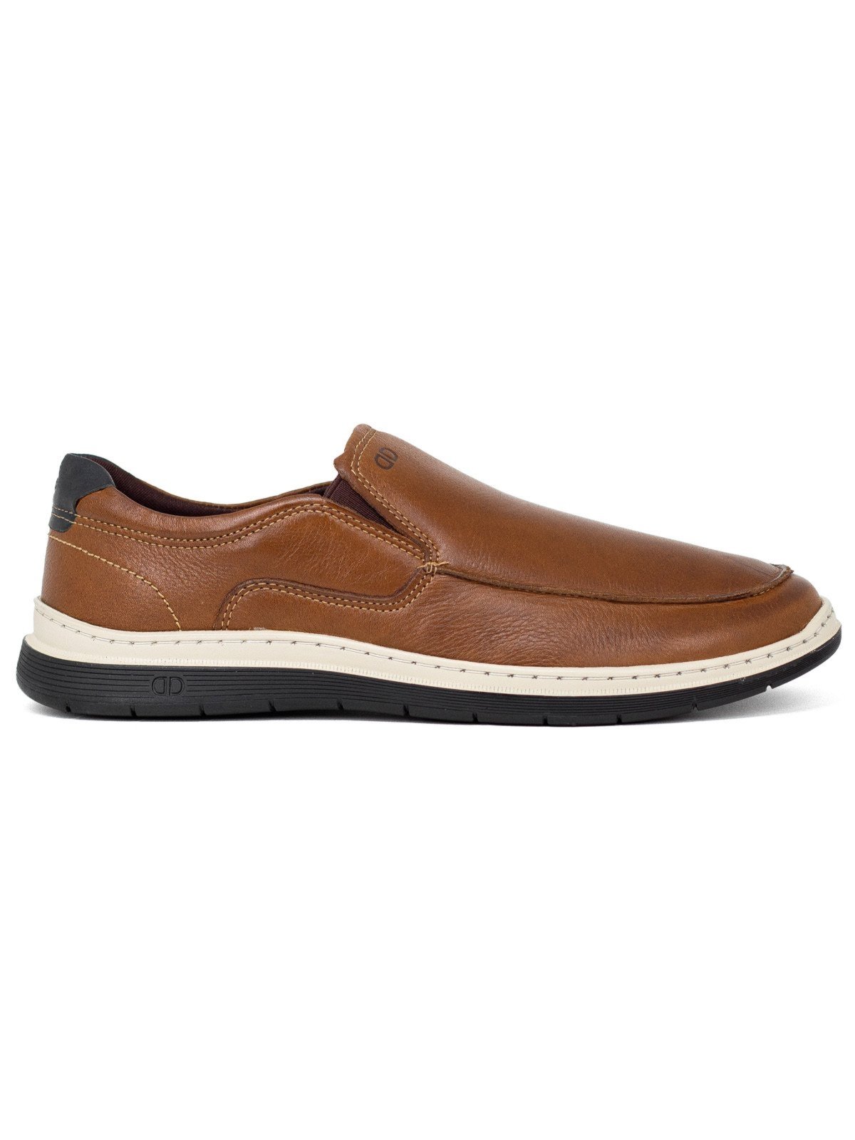 Sapato Masculino Slip On Democrata Easy Leave Couro Elástico Confortável Marrom Conhaque