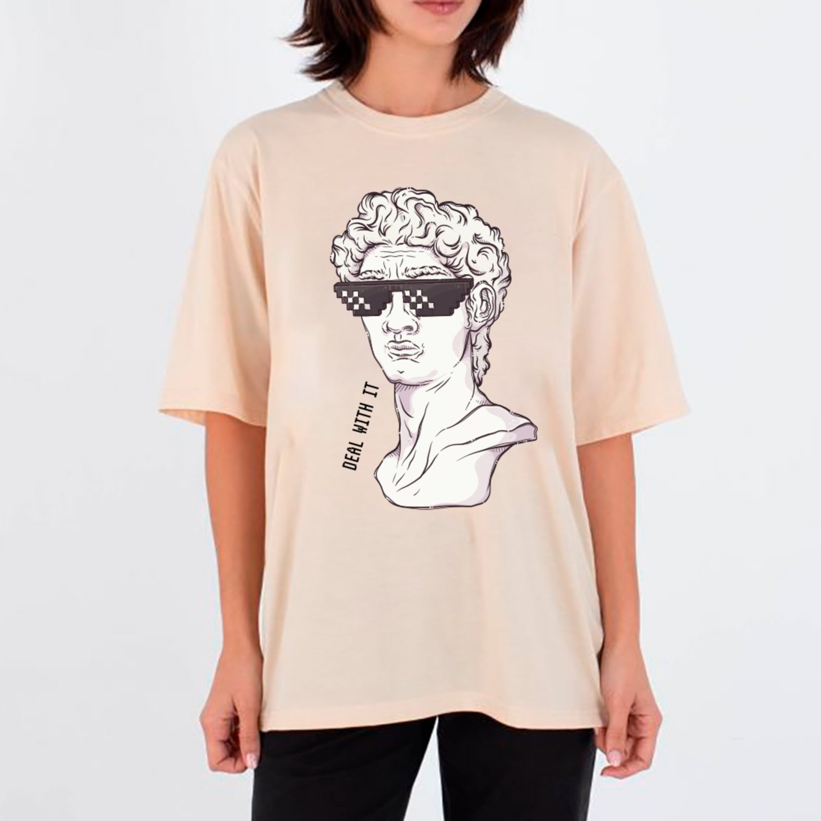 Camiseta Ousy Unissex Deal With It Arte Clássica Urbana Streetwear Oversized Off White