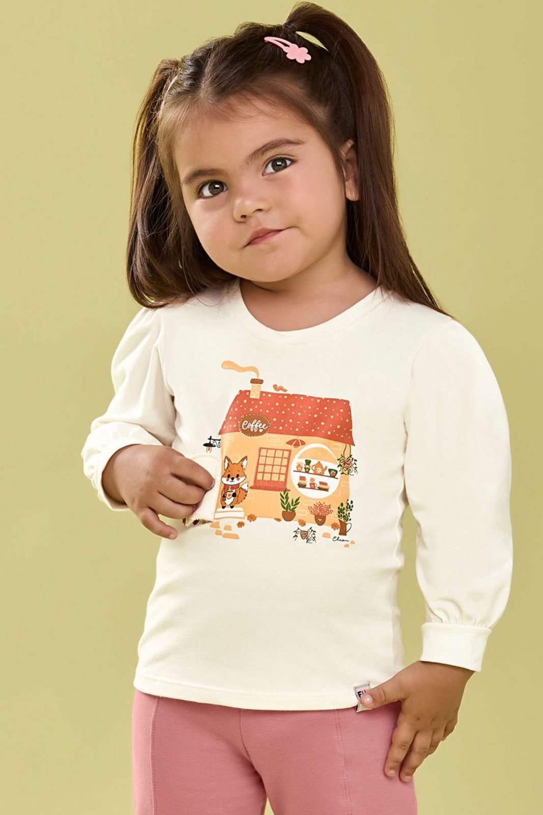 Infantil - Blusa Interativa Menina Manga Longa Elian Bege