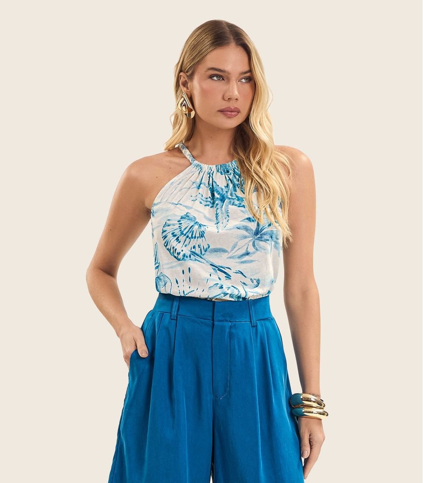 Blusa de Alça Feminina em Meia Malha Endless Azul