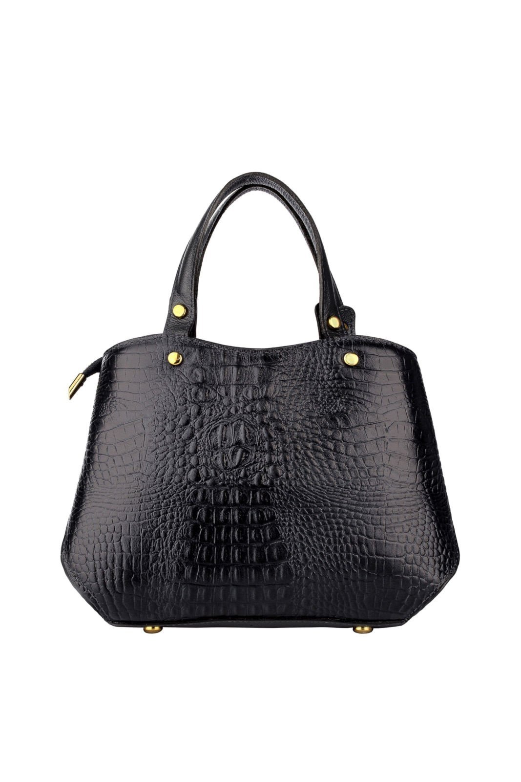 Bolsa baú pequena de couro croco Megan - Preta