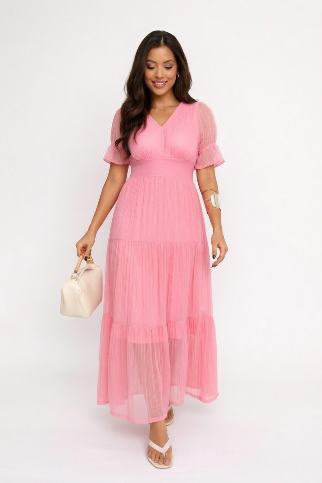 Vestido Longo D Bell Outlet Fashion Tule Rosa