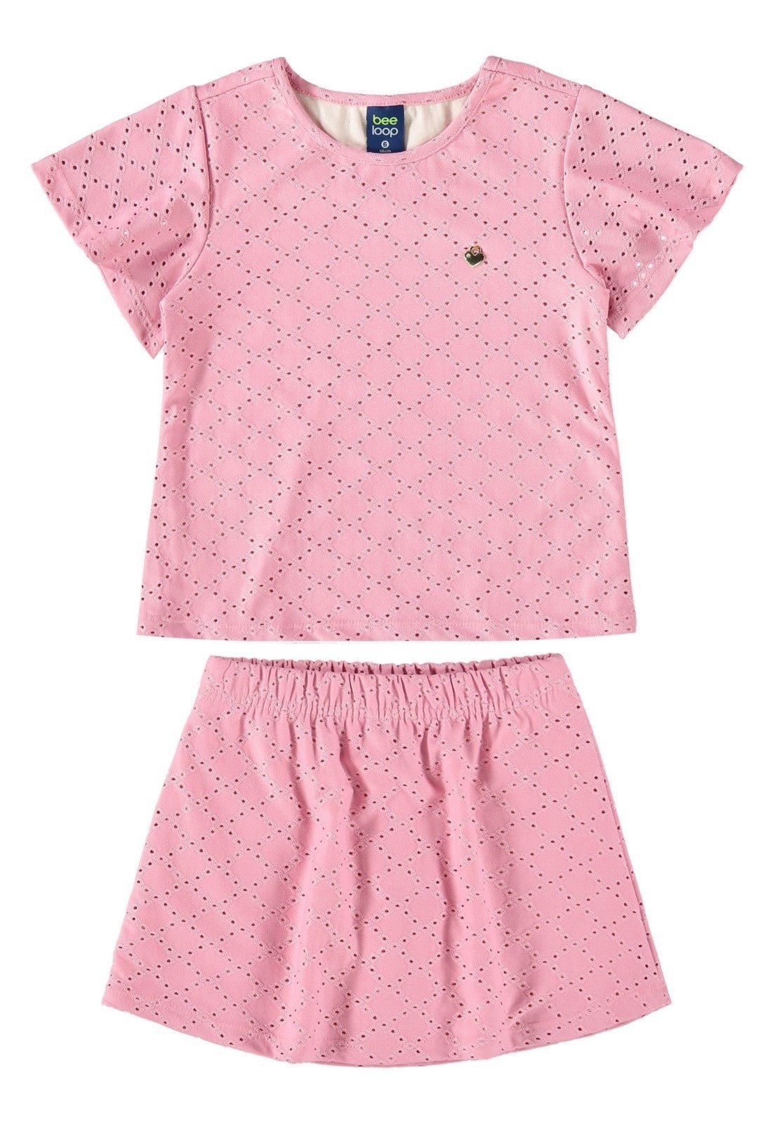 Vista 2 Infantil - Conjunto com Bata e Short-Saia para Menina Bee Loop rosa Bee Loop rosa