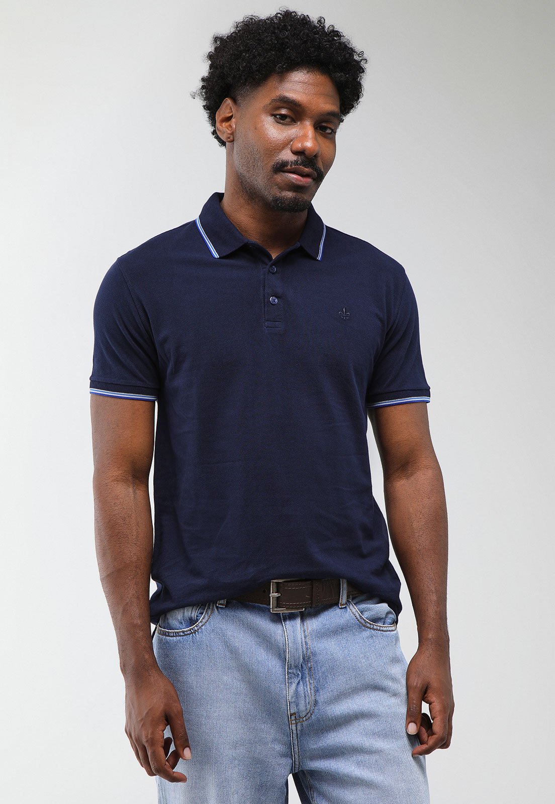 Polo Masculina Dudalina Frisos Degradê Azul Marinho