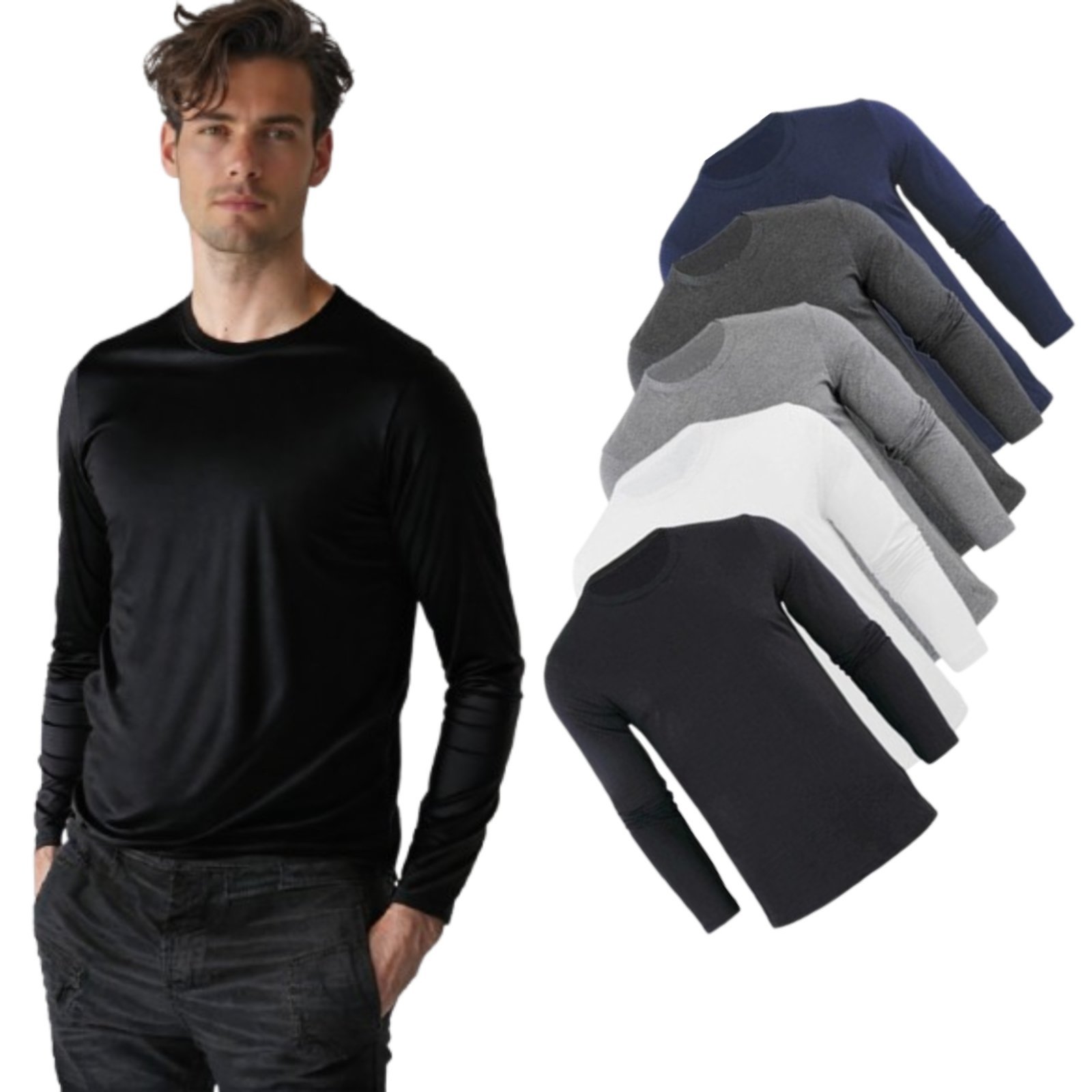 Kit 5 Camisetas Masculinas Th6 Algodão Premium Manga Longa