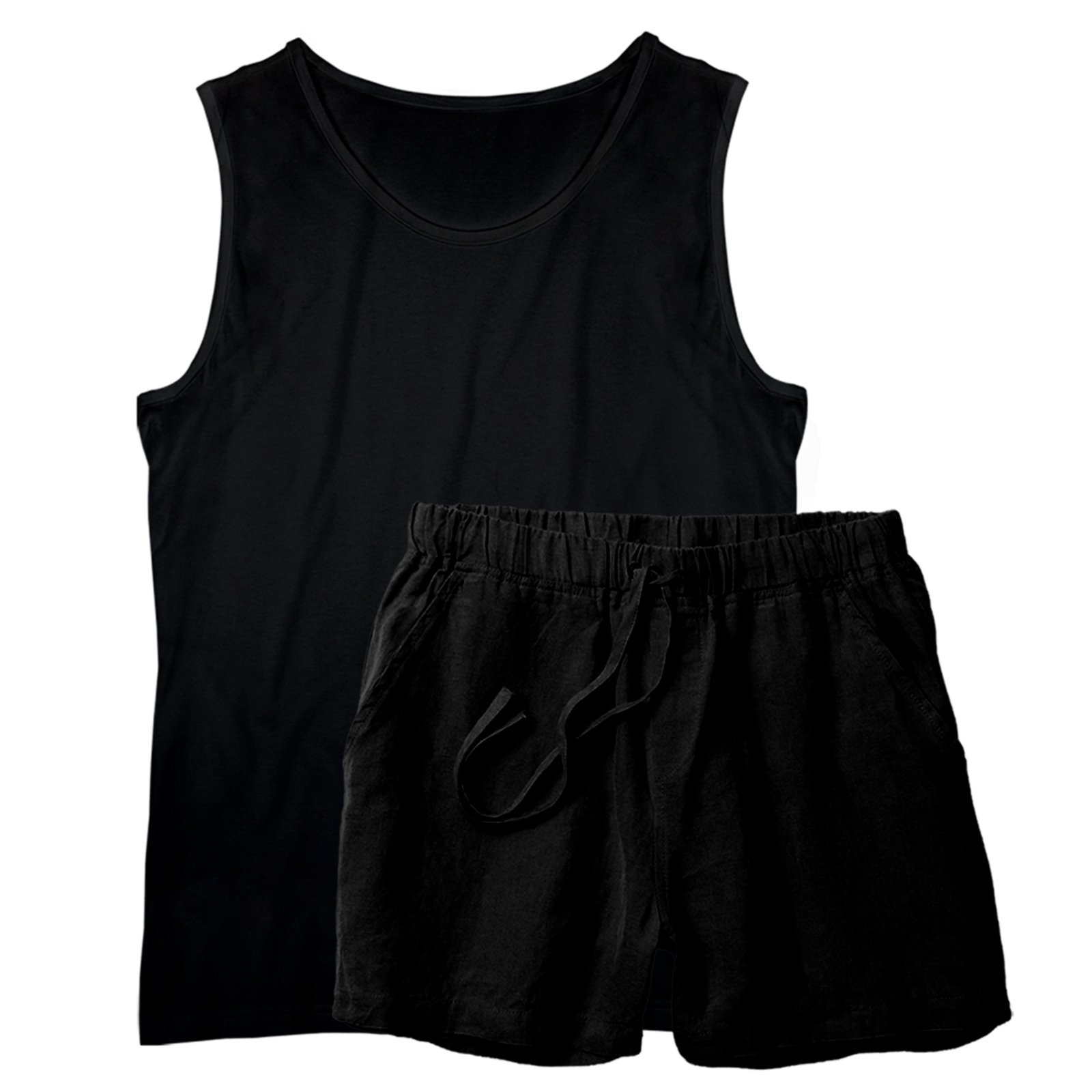 Vista 2 Conjunto Regata e Short Linho Premium Bermuda Masculina Moda Praia Luxo Relaxado bege/preto Relaxado bege/preto