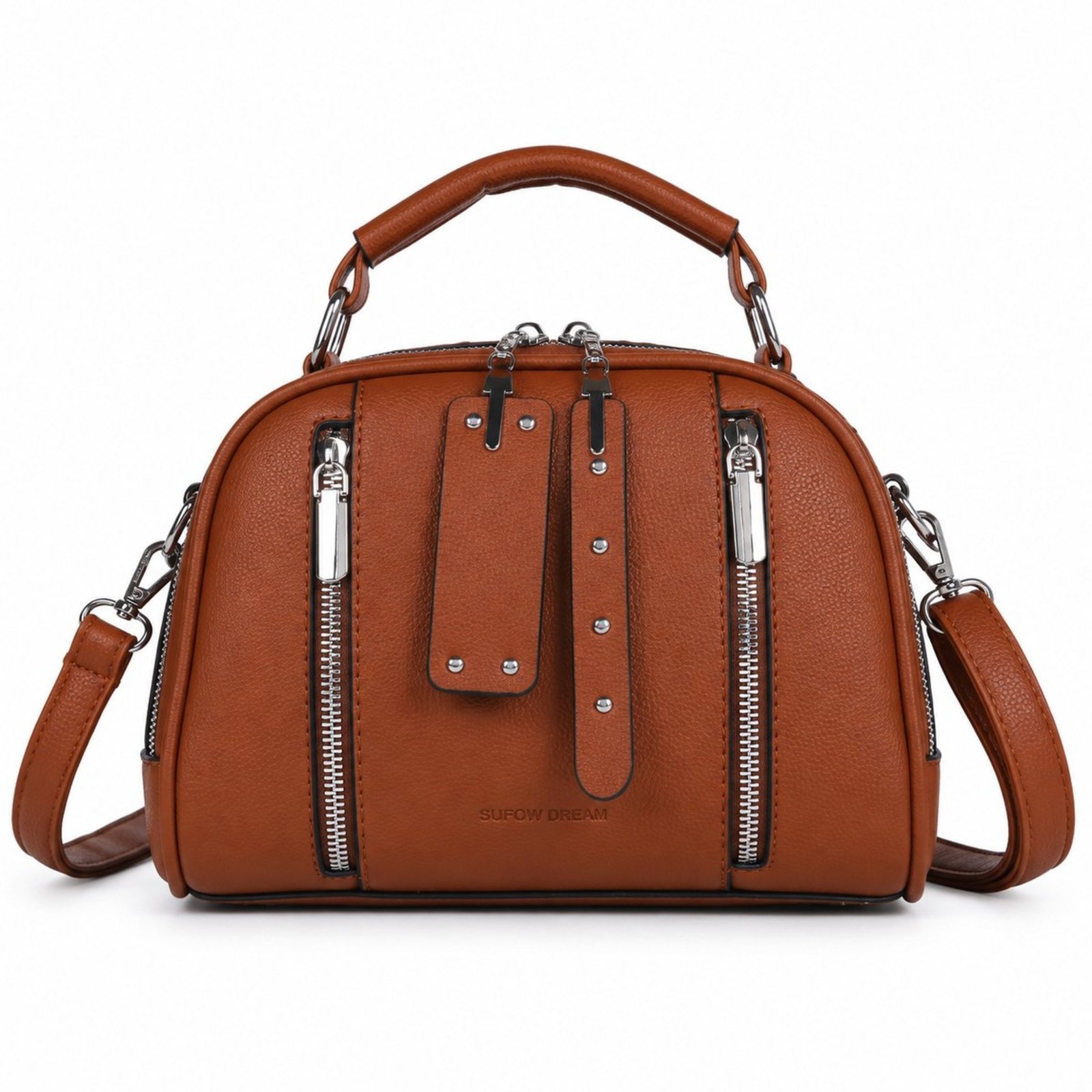 Bolsa Couro Transversal Moderna Estilosa Despojada Casual Tendencia Bolsinha Feminina Compacta - Caramelo