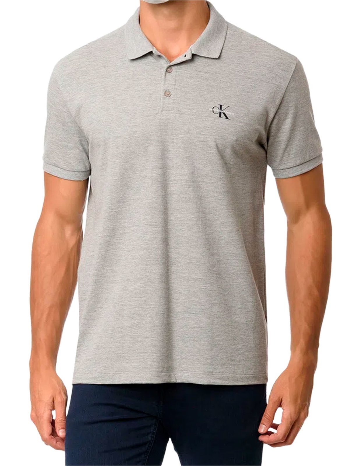 Polo Calvin Klein Jeans Masculina Piquet Regular Re Issue Cinza Mescla