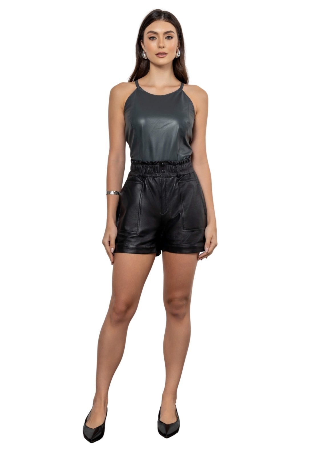 Short de Couro JVL Pelica Preto
