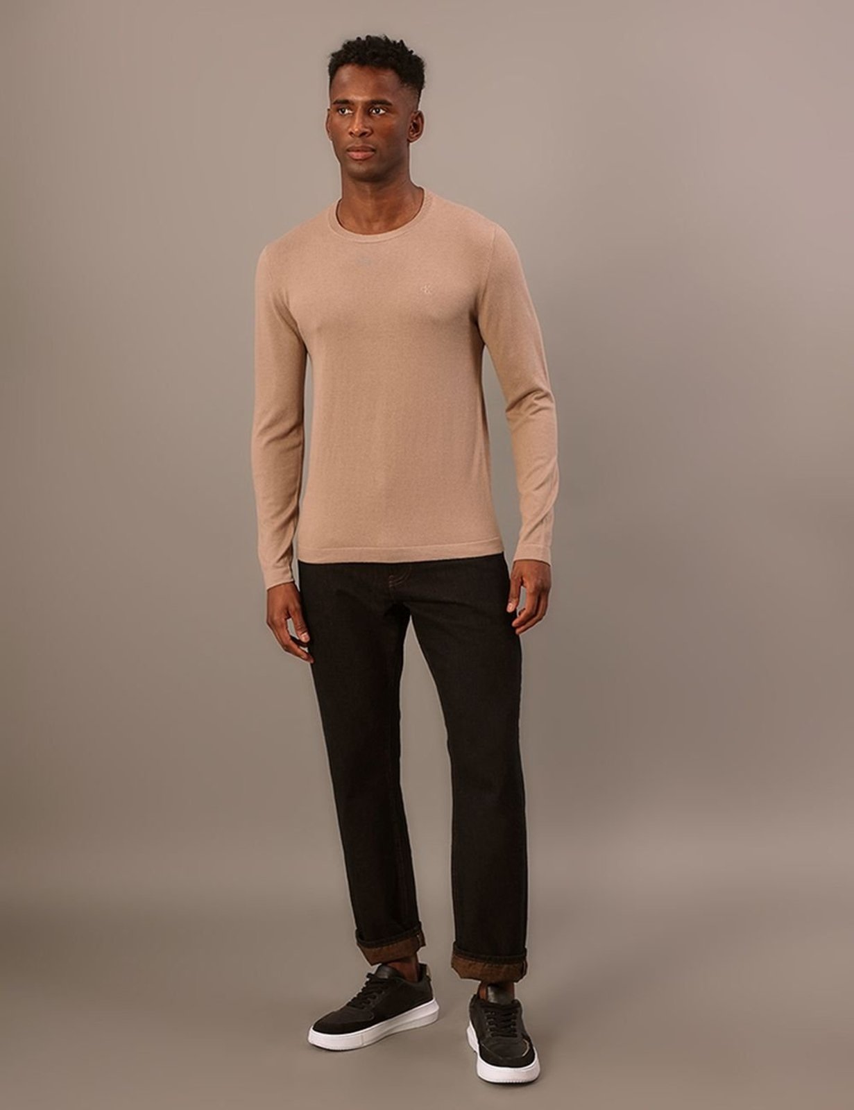 Suéter Tricot Masculino Calvin Klein Jeans Cashmere - Caqui Medio Calvin Klein Jeans