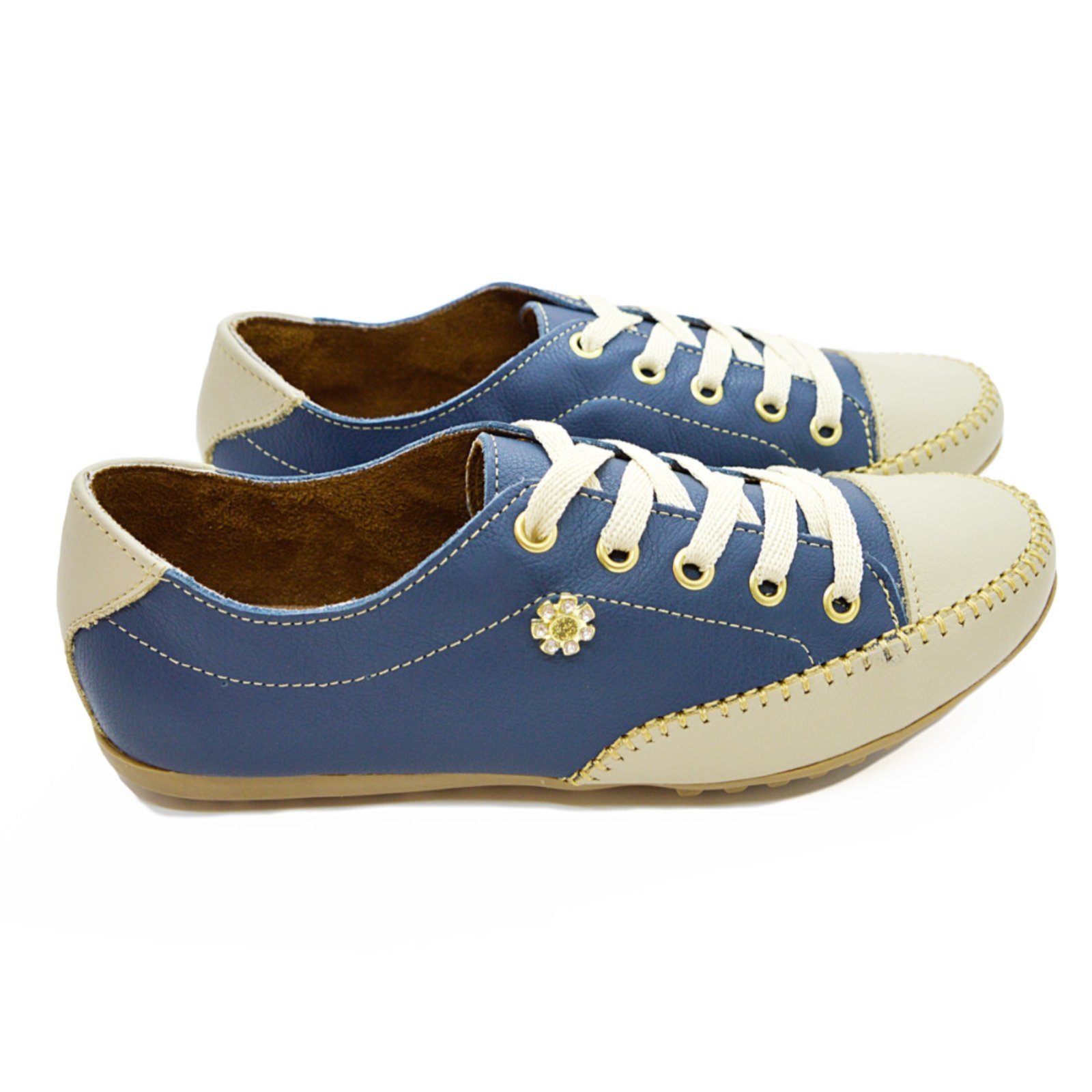 Tênis Sapatênis Coleção Paola Ferrara – COURO – TODO FORRADO – Cod800 – Azul Marino com Bege