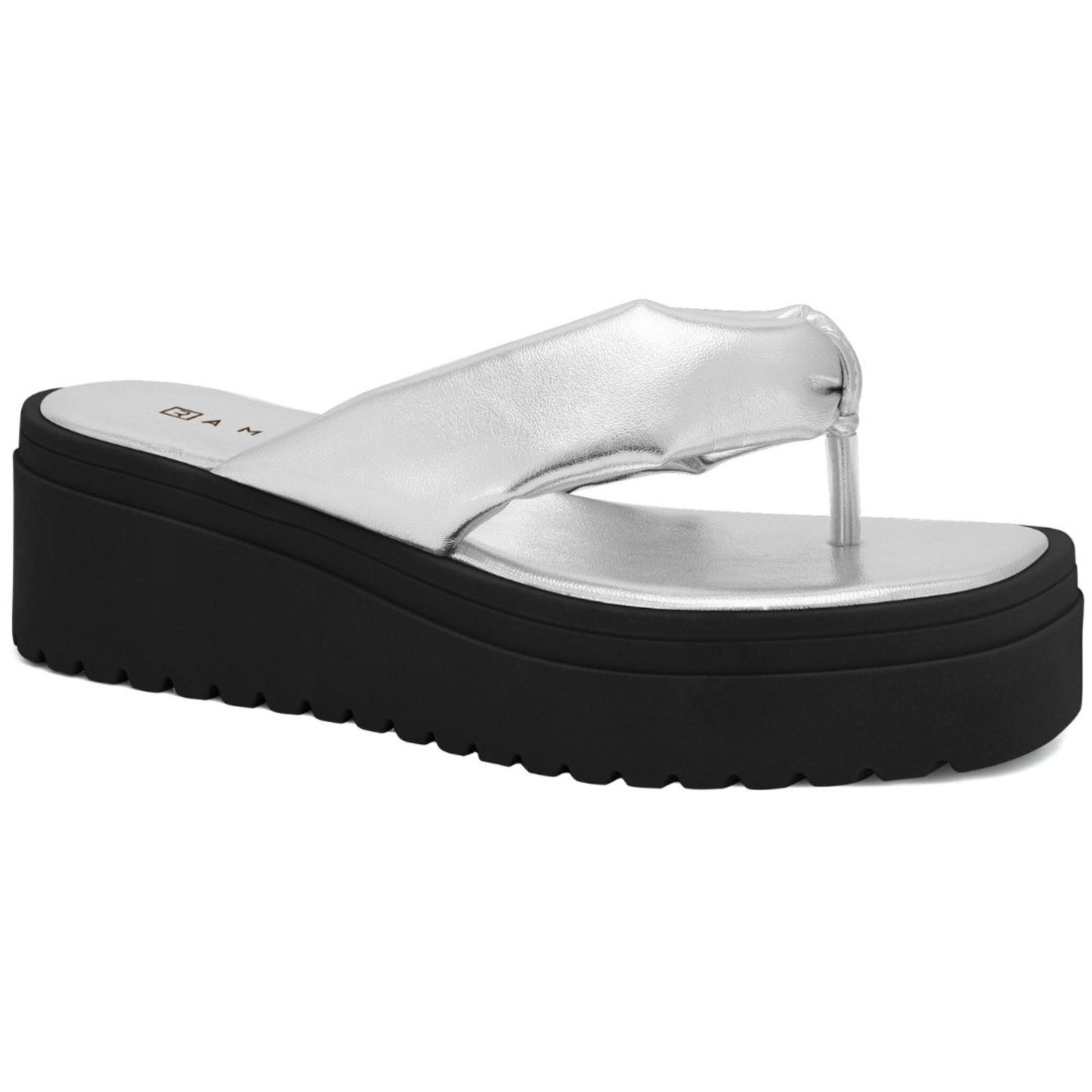 Chinelo Feminino Ramarim Prata Plataforma Preta 2445202-1