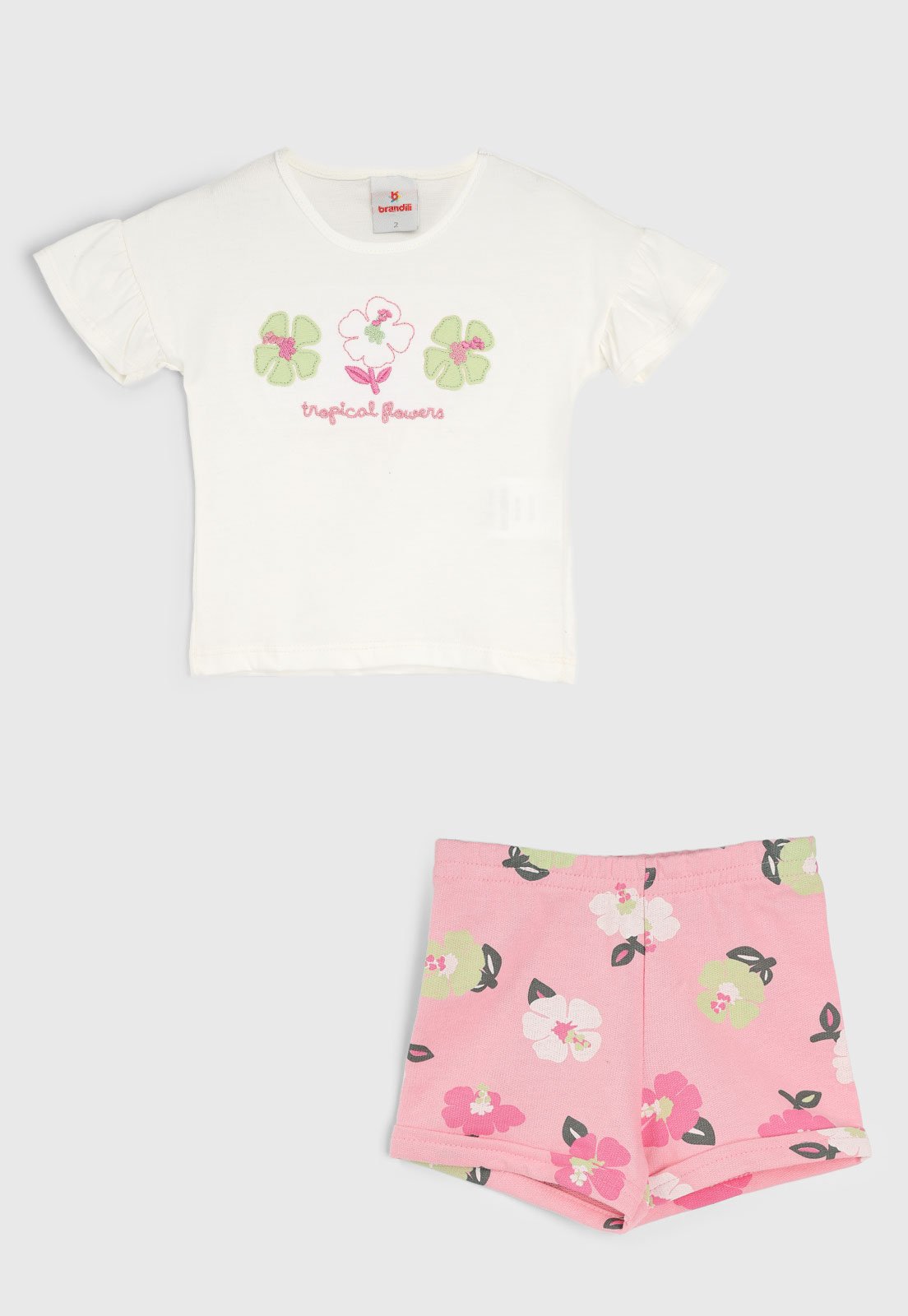 Conjunto Curto Brandili Estampa Floral Off-White e Rosa
