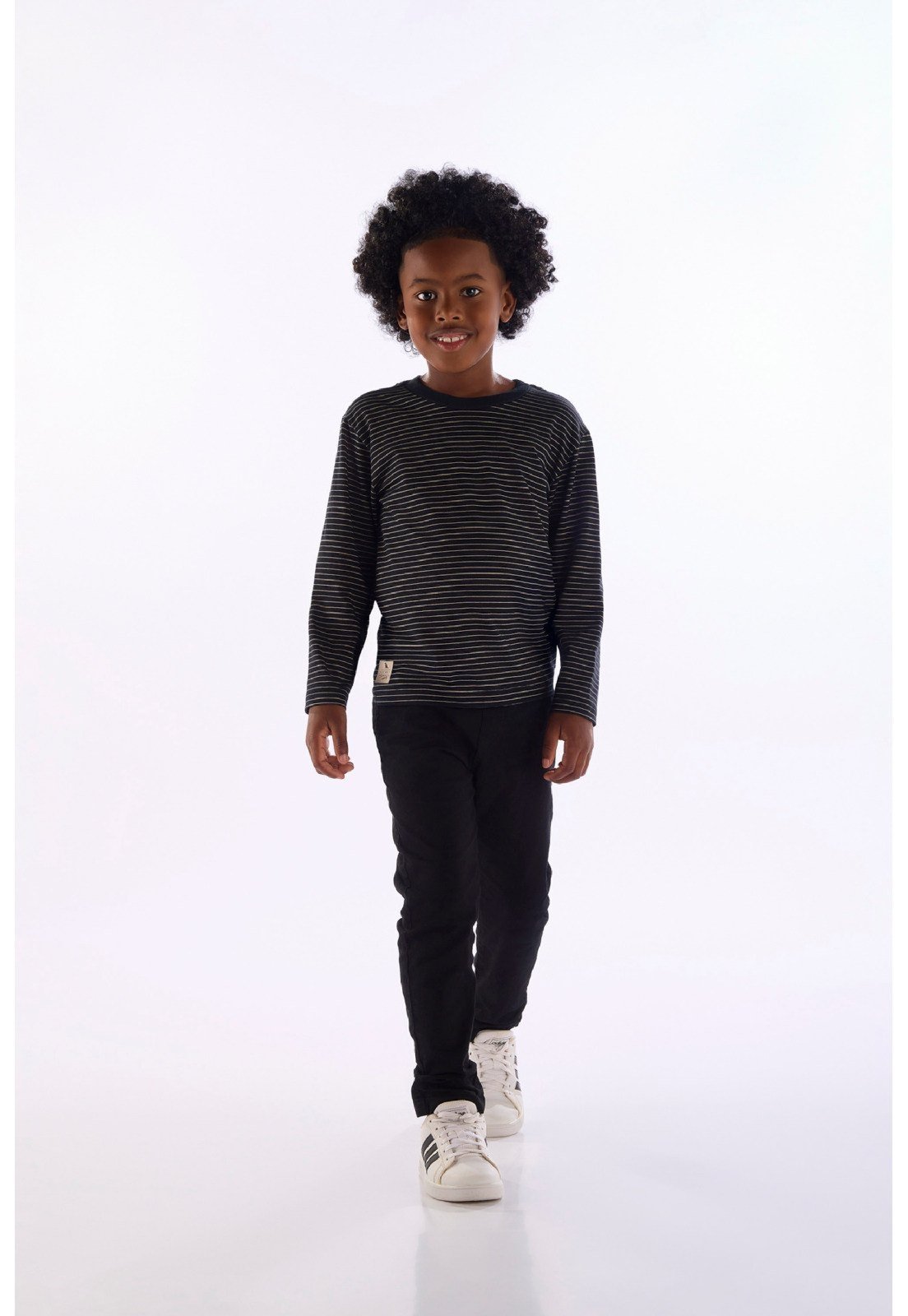 Infantil - Camiseta Manga Longa Listrada Quimby Branco