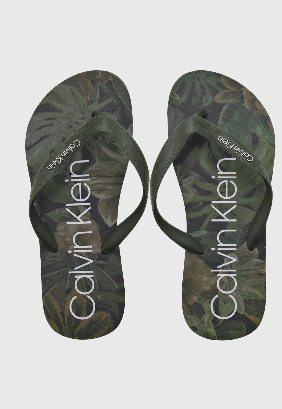 Chinelo de Dedo Masculino Calvin Klein Estampa Floral Verde
